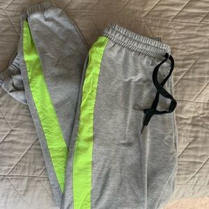 Gray & neon green sweatpants